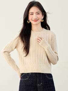 เสื้อสเวตเตอร์คอตั้งเอวสูงสำหรับผู้หญิง 2025 ฤดูใบไม้ร่วง/ฤดูหนาว เสื้อชั้นในหนา ทรงเข้ารูป ปกกลม สำหรับผู้หญิง ขนาดเล็ก เสื้อสเวตเตอร์ถัก