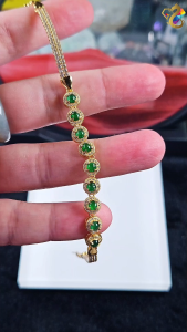 Premium Grade Icy Spicy Green Jadeite A-Grade Full S925 Gold Silver Adjustable Chain Bracelet