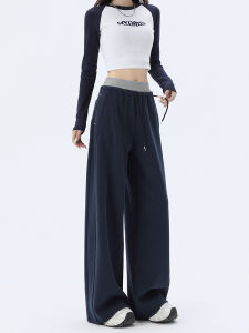 กางเกงวอร์มลำลองแบบเย็บปะติดปะต่อของผู้หญิง กางเกงกีฬาขากว้างเอวสูง เหมาะสำหรับสวมใส่ในชีวิตประจำวันในฤดูใบไม้ผลิและฤดูใบไม้ร่วง