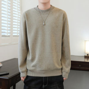 เสื้อสเวตเตอร์คอปกกลมหนาสำหรับผู้ชาย ทรงหลวม แขนยาว ผ้ากำมะหยี่ผสมโพลีเอสเตอร์ ฤดูใบไม้ร่วง 2024 เสื้อคลุมกันหนาวแบบหนา