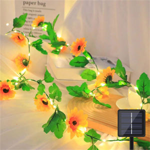 8 Mode LED Solar Leaf Light String Outdoor Fairy Lamp Artificial Sunflower for Christmas Wedding Garden Fence Decoration