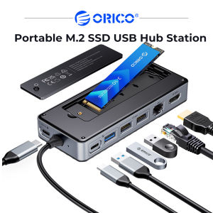 ฮับยูเอสบีโอริโก USB3.2 Gen2 M.2 SSD ที่มี8-IN-1 USB C แท่นวางมือถือ10Gbps PD 100W RJ45 Sd/tf 4K HDMI สำหรับแล็ปท็อป