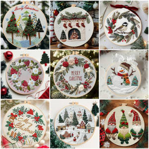 DIY Embroidery Christmas Tree Flower Wreath Winter Snow Cloth Hoop Threads Needles And English Instructions Kit Handmade Gift