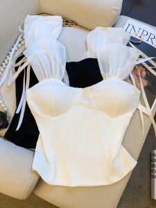 GUZILIAN | V-neck Mesh Tie Fishbone Padded Shaping Vest