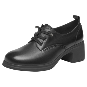 Reddragonfly | Comfortable Thick Heel Black Leather Shoes