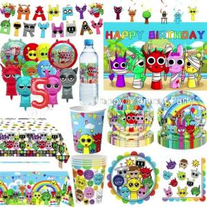 Bộ Dụng Cụ Trang Trí Tiệc Sinh Nhật Anime Incredibox - Bộ Đồ Dùng Bàn Ăn Gồm Khăn Trải Bàn Cốc Đĩa Khăn Ăn Bóng Bay Dành Cho Tiệc Trẻ Em Quà Tặng Thôi Nôi