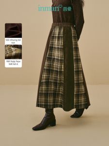 INMAN | Chân Váy A-Line Plaid Patchwork Cổ Điển
