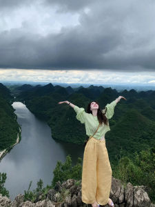 LIRUSHAN | Áo Sơ Mi Tay Dài Nhẹ Phong Cách Trung Quốc Mới Thanh Lịch Kiểu Pháp Màu Xanh