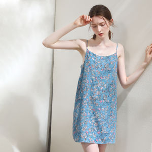 XEXZ | ชุดนอนผ้าไหมแท้ ชุดนอนแขนกุดลายดอกไม้ ชุดนอนฤดูร้อนสำหรับผู้หญิงวัยรุ่น เสื้อผ้าสำหรับใส่อยู่บ้าน ชุดนอนผ้าไหมลายดอกไม้