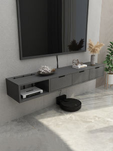 Wall-Mounted Solid Wood TV Cabinet Luxury Small Apartment Living Room Bedroom Set Top Box Storage Shelf Simple Background Wall Cabinet