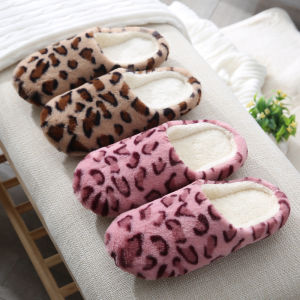 Rabbit Fur Leopard Print Indoor Mute Soft Bottom Slippers Home Wooden Floor Floor Heating Japanese Style Womens Plus Size Thermal Cotton Slippers