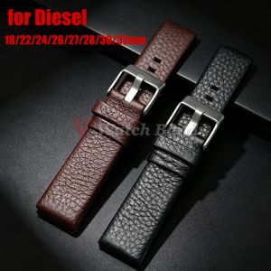 18/22/24/26/27/28/30/32mm Lychee Pattern Watch Band Soft Thin Watch Straps for Diesel Replacement Brown Black Men Wrist Bracelet