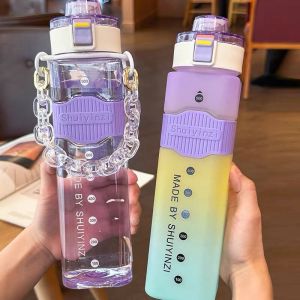 3 Size Straw Water Bottle Large Capacity Plastic Water Cup Portable Drink Bottle With Time Marker Cup For Outdoor Sports Fitness