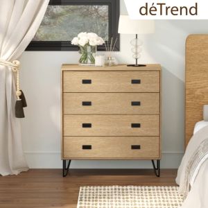 detrend 31.1 inch drawer with hidden handle and metal legs living room sofa 4 drawer storage side table/bedroom nightstand - 5240/边桌/抽屉柜 (oak color)