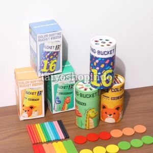 TAIYO Color Sorting Bucket Wooden Coin Disc Stick Cup Edukasi Montessori Klasifikasi Warna Mainan Anak
