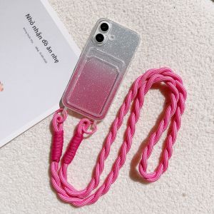 Ốp Điện Thoại iPhone Có Dây Đeo Chéo Phối Màu Gradient Lấp Lánh - Chống Xước Chống Sốc Có Ngăn Đựng Thẻ Kèm Dây Đeo Từ Tính