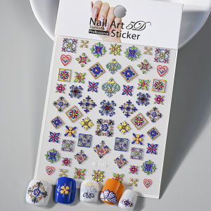 1Pcs 5D Bohemian Style Flower Nail Stickers Blue/Purple Lace Mandala Petals Self-adhesive Nails Decals DIY Manicure Slider Decor