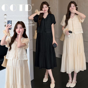 Stylish French V-Neck Lace Pregnancy Dress