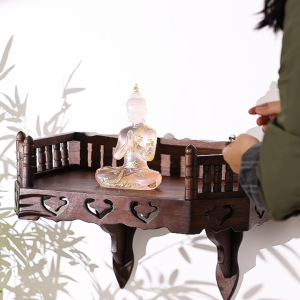 แท่นบูชาไม้แท้ แท่นวางพระติดผนังขนาดเล็ก สำหรับพระพิฆเนศ พระ เทพเจ้าแห่งความมั่งคั่ง และพระพุทธรูป