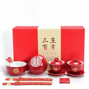 Wedding Tea Ceremony Red Bowls Set