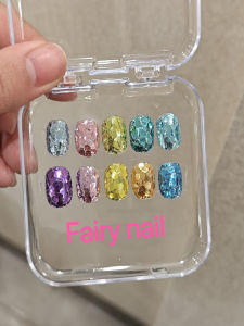 Handmade Short Nail Strips Shiny Sequins Elegant High-End Feeling White Enhancing Finished Product Wearable Nails Macaron Color