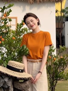 American Style Short Sleeve T-Shirt Womens Slim Fit High Waist Summer New Fashion Small Size Spicy Girl Regular Length Top