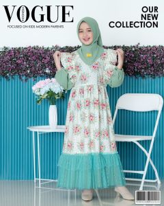 Baju Gamis anak Perempuan Terbaru Syahira Labella Hijau Sage Set Hijab Umur 5 - 9 Tahun