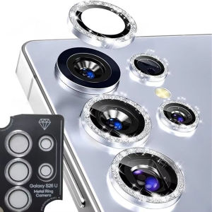 RICHMENT Glitter Camera Lens Protector Ring – Shimmering metallic frame high-definition lens glass full-coverage lens protection strong adhesive bond – High-definition glass lens protector for Samsung Galaxy S26/S26 Plus/ S26 Ultra