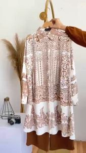 Tunik Set Batik Wanita Arsela One Set Kulot Crinkle Airflow Busui Kancing Depan Hitam Putih Abstrak - DRUPADI BATIK
