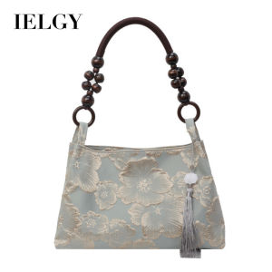 IELGY ผ้ากำมะหยี่ลายนูนสีดำแบบเฉพาะกลุ่มของจีนกระเป๋าแบบหนีบแขนเข้ากับทุกชุดสไตล์ย้อนยุคตะวันตกลูกปัดไม้หนึ่งชุด