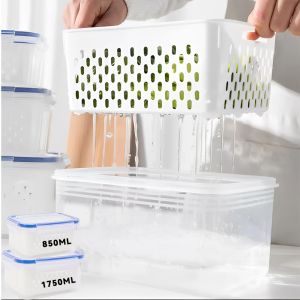 Food Storage Boxes Double-layer Refrigerator Food Fresh Sealed Box Vegetable Fruit Box Drain Basket Container Kitchen Organizer