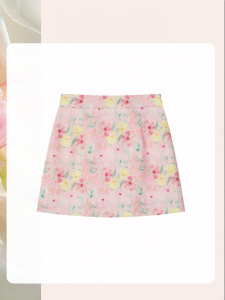 Cantonstory | Sweet Pink Floral A-Line Skirt High-Waisted Hip-Hugging