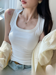 Miiow | White Sleeveless Vest Womens Inner Wear Summer Thin Square Collar Cover Side Fat Hide Back Square Collar Tank Top Strap