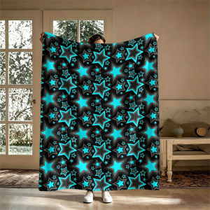 BILIBILI | Stars Cyan Black Flannel Blanket Perfect for Sofa Office Bed Travel Sleep Read Relax Camping Four Season Use