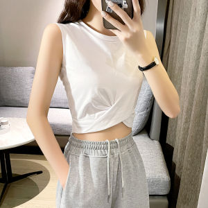 Áo Ba Lỗ Ngắn Lưng Cao Màu Trắng Độc Đáo Thiết Kế Thể Thao Dành Cho Nữ Áo Ba Lỗ Cổ Chữ V Tay Dây Mặc Trong Mùa Hè Ngoài Trời