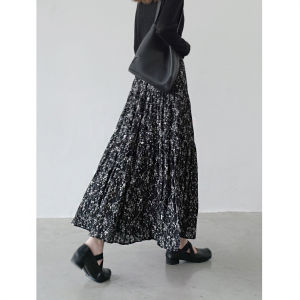 Váy Chữ a Ren in Hoa Chiffon Cạp Cao Cho Nữ Mùa Thu Phong Cách Cổ Điển Váy Xếp Ly Dài Đến Giữa Bắp Chân Váy Chữ a