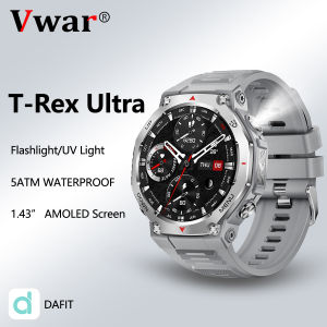 VWAR T-REX Ultra Smart Watch with Flashlight/UV Light 5ATM Waterproof Bluetooth Call Sports Fitness Smartwatch for Xiaomi IOS