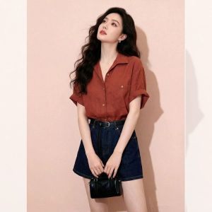 Slimming Loose Short Sleeve Polo Shirt For Women