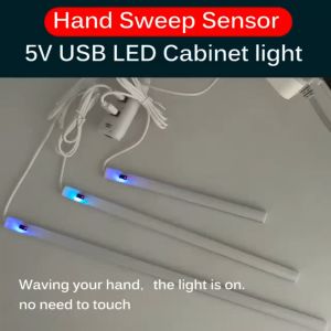 20/30/40cm LED Hand Sweep Sensor Cabinet Wardrobe Light USB Rechargeable Self-adhesive Night Lamp for Home Kitchen