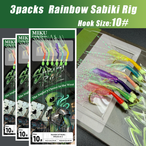 3packs Rainbow Sabiki rig 6-color fluorescent bead fishing line set with dazzling silver wires and high-carbon hooks