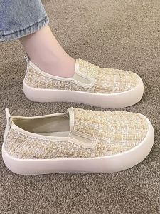 Casual womens shoes 2024 fall models small fragrant wind thick bottom single shoes Breathable sports small white shoes