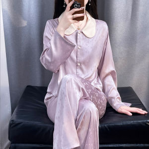 2025 New Water Light Silk French Style Sleepwear Womens Long Sleeve Home Clothes Set Ice Silk Thin Sweet Style Beautiful