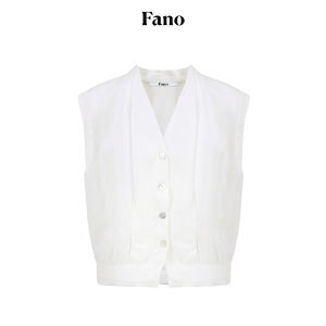 Fano | Áo Thun Tay Voan Nút Sò Cổ V Trắng Đơn Giản