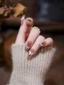 Bride Style Pearl Cat Eye Nail Tips Handmade Pure Desire Gentle Quality White Moonlight Butterfly French Style Wearable Nail Art