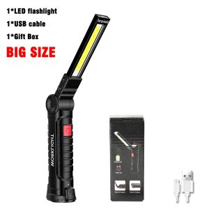 LED Flashlight Rechargeable Work Light Hanging Hook Magnetic with Builtin Battery USB Portable Flash Light Camping Repair Torch