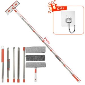 ใหม่ ชุดเครื่องมือทําความสะอาดหน้าต่างด้ามยาว 180 °   Rotatable Long Handle Window Mop ในครัวเรือนไม้กวาด Wiper แปรงทําความสะอาดฝุ่น