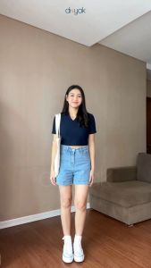 DISYAK - Hotpants Jeans Celana Pendek Wanita Non Stretch Medium Blue 1061-2061