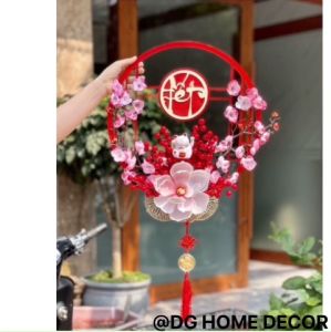 Vòng Hoa Đào Đông Đón Tết Vòng Hoa Kết Sẵn Nhiều Mẫu Trang Trí Treo Tường Nhà Cửa DC-449