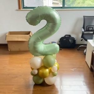 Paket Balon Angka Hijau Sage Latex Stand / Dekorasi Ulang Tahun Angka Jumbo