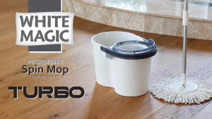 White Magic TURBO Hand Press Spin Mop Set/ Dual Spin Model/1 Year Bucket Warranty (with 1 microfiber mop heads) [New Model]